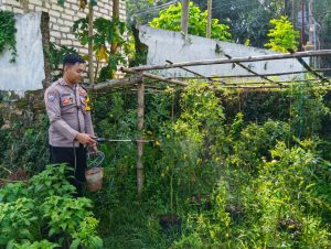 Bhabinkamtibmas Monitoring Lahan Pekarangan Warga untuk Mendukung Ketahanan Pangan Bergizi di Desa PliyangSampang-Dalam rangka mendukung program ketahanan pangan nasional serta meningkatkan ketersediaan pangan bergizi di tingkat desa